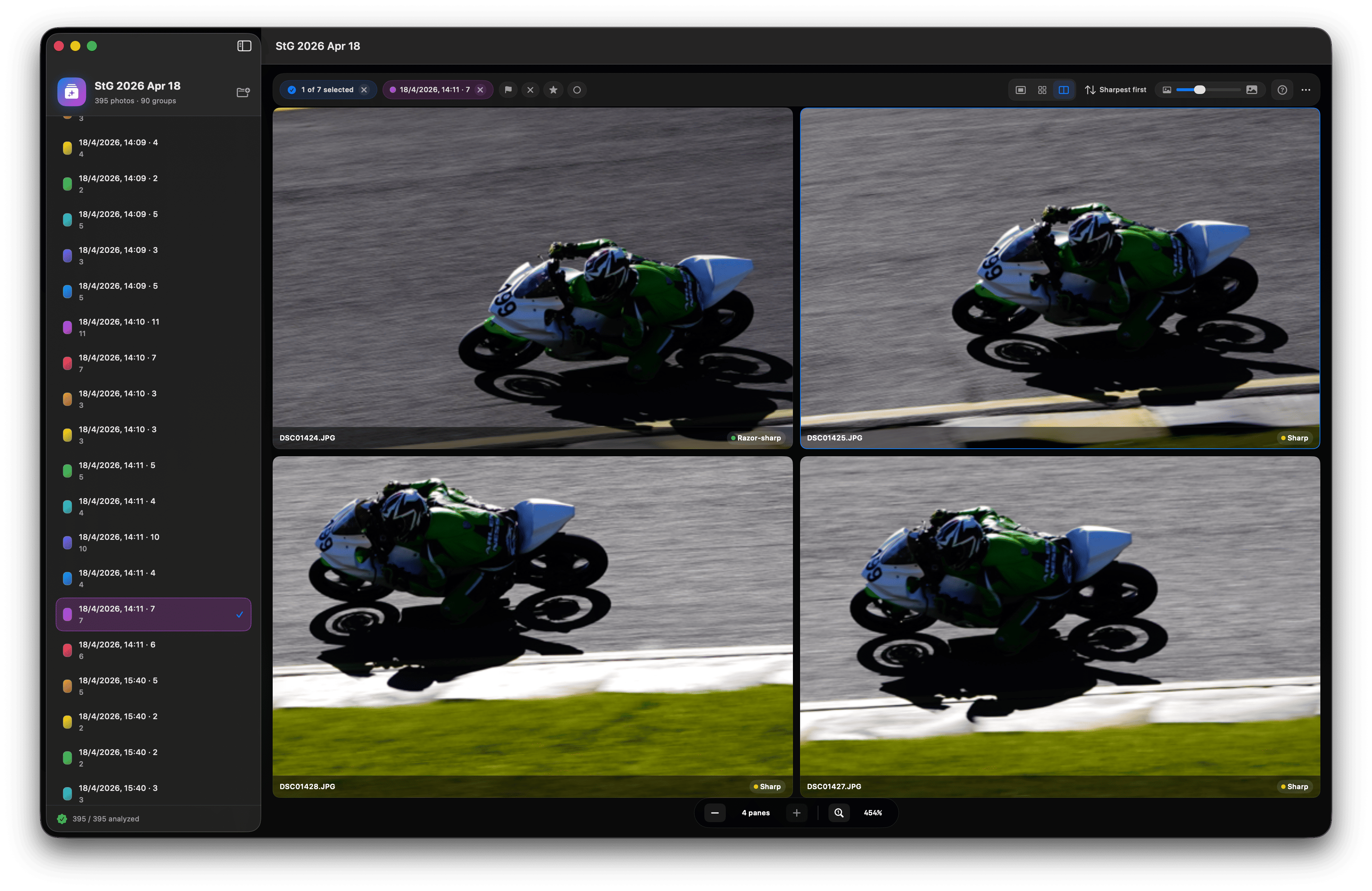 Glace compare view with four similar photos side by side on Mac